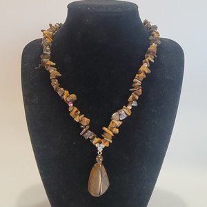 Tiger Eye Gems Mineral Beads Chip Necklace Brown